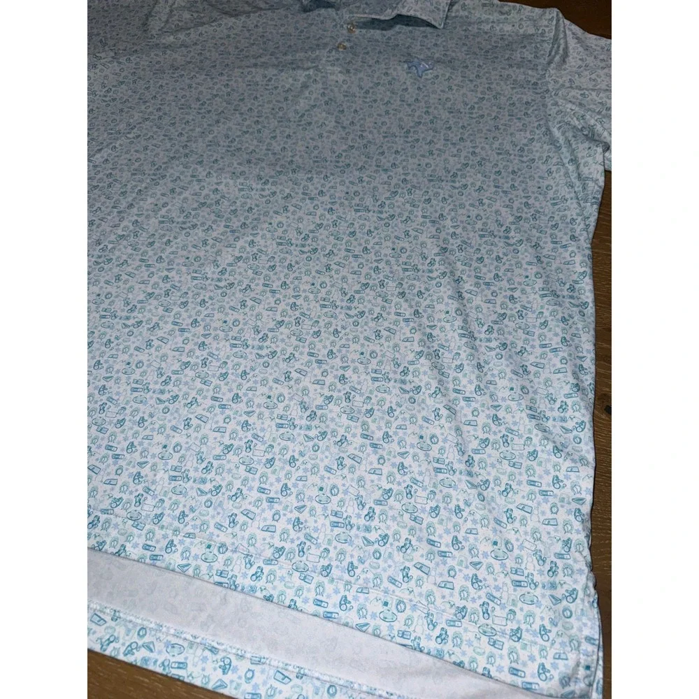 Peter Millar Summer Comfort Texas Polo Shirt XL Blue White Novelty Print Mens - Picture 4 of 8